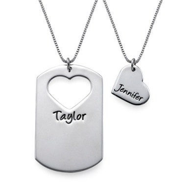 Personalised Necklaces - Couples Dog Tag Necklace With Cut Out Heart
