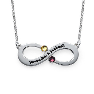 Personalised Necklaces - Couples Infinity Necklace with Birthstones