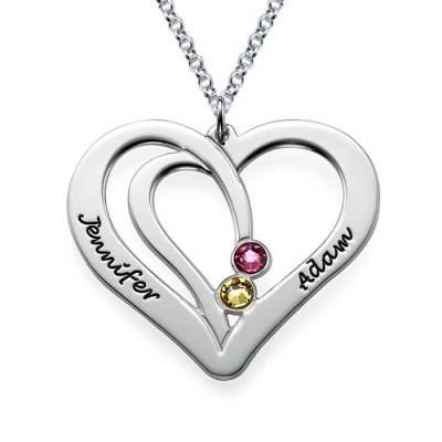 Personalised Necklaces - Engraved Couples Birthstone Necklace