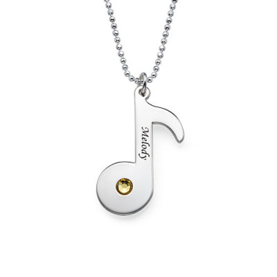Personalised Necklaces - Engraved Music Note Necklace with Birthstone
