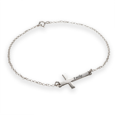 Engraved Side Cross Personalised Bracelet