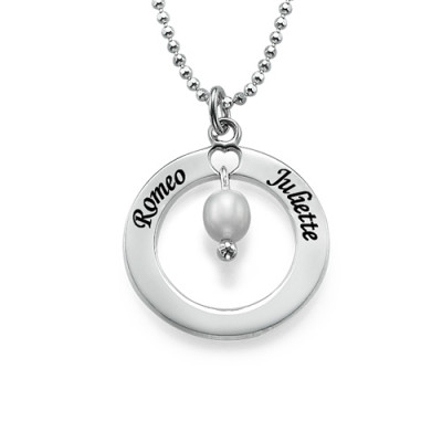 Personalised Necklaces - Engraved Classic Circle Necklace with Birthstones