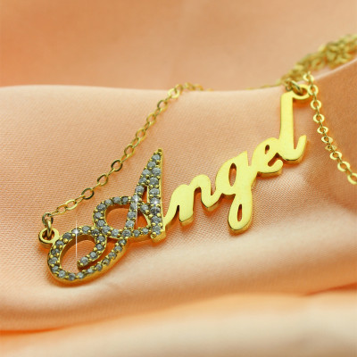 Name Necklace - Script -Initial Full Birthstone