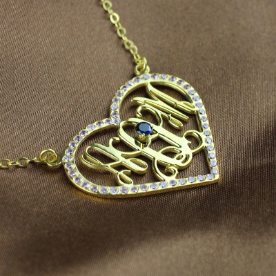 Personalised Necklaces - Birthstone Heart Monogram Necklace