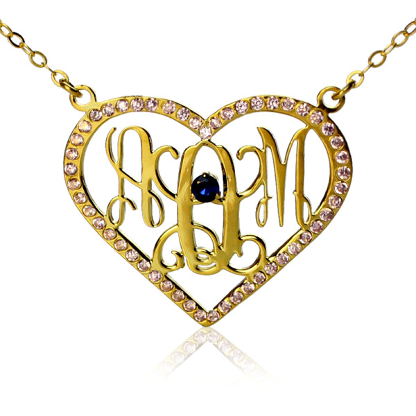 Personalised Necklaces - Birthstone Heart Monogram Necklace