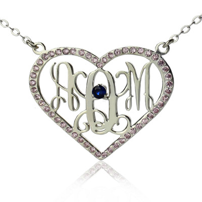 Personalised Necklaces - Heart Birthstone Monogram Necklace