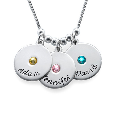 Personalised Necklaces - Mothers Disc and Birthstone Necklace