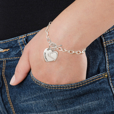 Double Heart Charm Personalised Bracelet