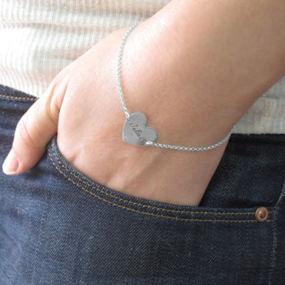 Engraved Heart Couples Personalised Bracelet