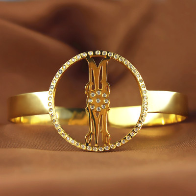 Personal Monogram Circle Personalised Bracelet With Birthstone