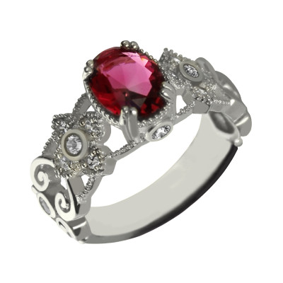 Engraved Name Mantilla Oval Engagement Ring