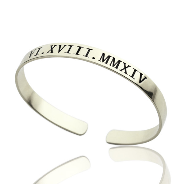 Roman Numeral Date Cuff Personalised Bracelet
