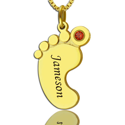 Personalised Necklaces - Baby Feet Necklace with birthstone Name