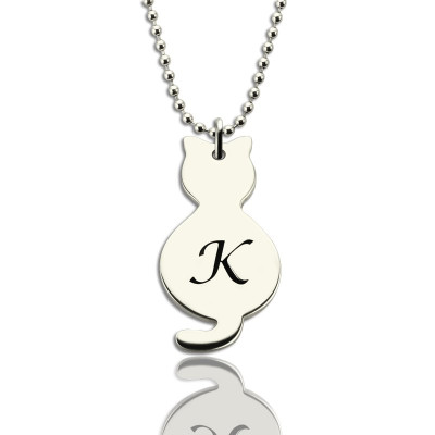 Personalised Necklaces - Tiny Cat Initial Pendant Necklace