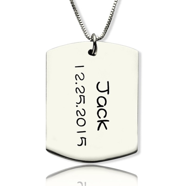 ID Dog Tag Bar Pendant with Name and Birth Date