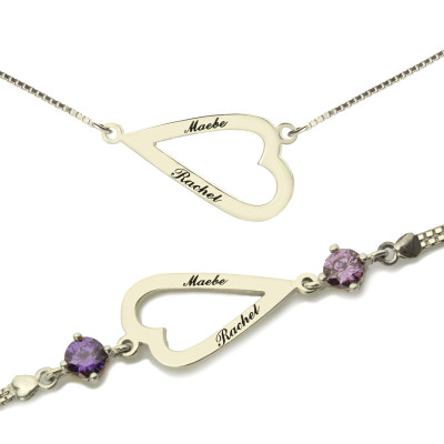 Name Necklace - Love Jewellery Set- Open Heart Personalised Bracelet