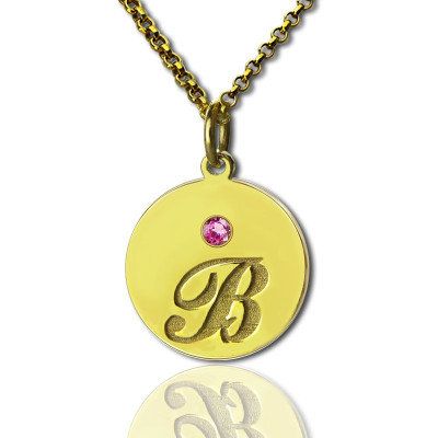 Personalised Necklaces - Engraved Initial Birthstone Disc Charm Necklace
