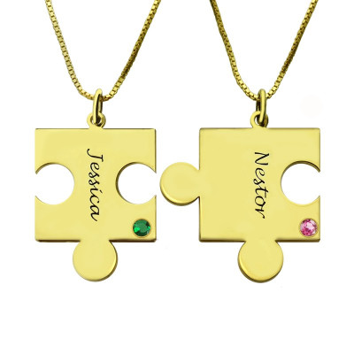 Personalised Necklaces - Matching Puzzle Necklace for Couple With Name Birthstone