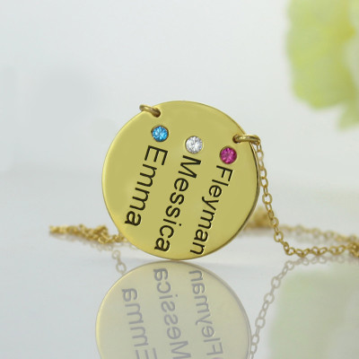 Personalised Necklaces - Disc Birthstone Family Names Necklace