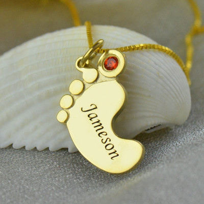 Personalised Necklaces - Baby Feet Necklace with birthstone Name