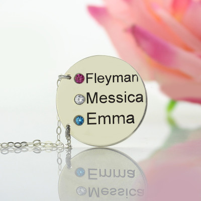 Personalised Necklaces - Disc Necklace With Names Birthstones