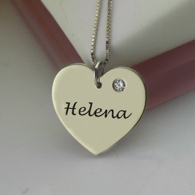 Name Necklace - Simple Heart with Birthstone