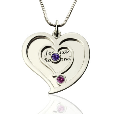 Name Necklace - Couples Birthstone Heart