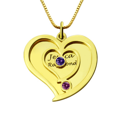 Name Necklace - His Her Birthstone Heart