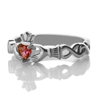 Ladies Claddagh Rings With Birthstone Name White