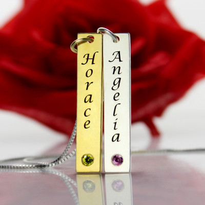 Couple Name Tag with Birthstones