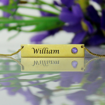Personalised Necklaces - Name Bar Necklace with Birthstone
