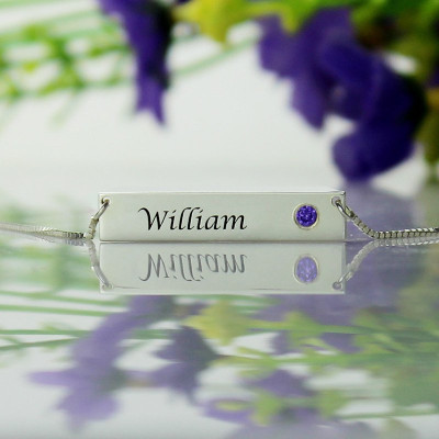 Personalised Necklaces - Nameplate Bar Necklace with Birthstone