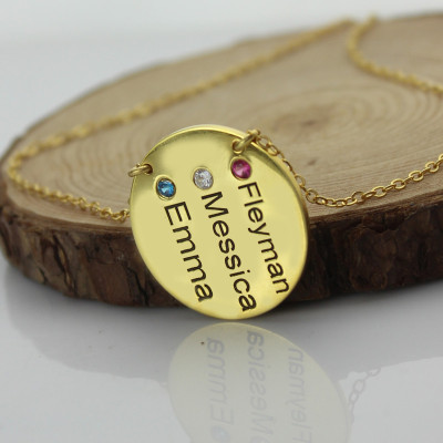 Personalised Necklaces - Disc Birthstone Family Names Necklace