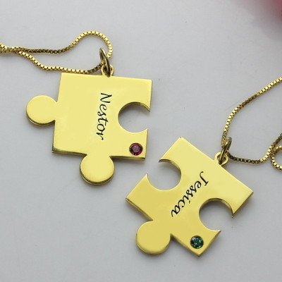 Personalised Necklaces - Matching Puzzle Necklace for Couple With Name Birthstone