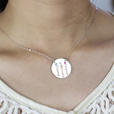 Personalised Necklaces - Disc Necklace With Names Birthstones