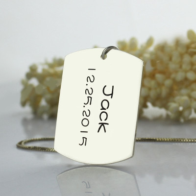 ID Dog Tag Bar Pendant with Name and Birth Date