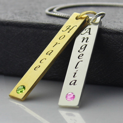 Couple Name Tag with Birthstones
