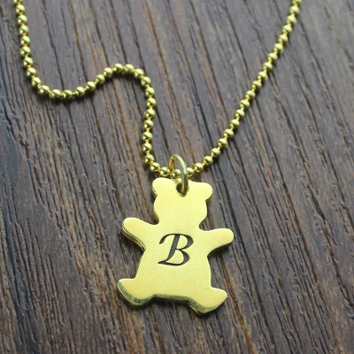 Personalised Necklaces - Cute Teddy Bear Initial Charm Necklace