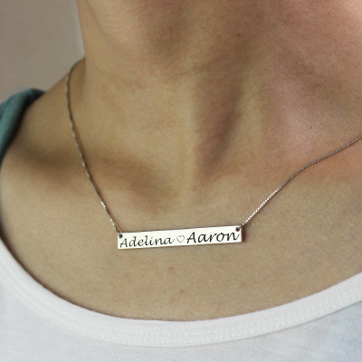 Personalised Necklaces - Couple Bar Necklace Engraved Name