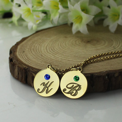 Personalised Necklaces - Engraved Initial Birthstone Disc Charm Necklace