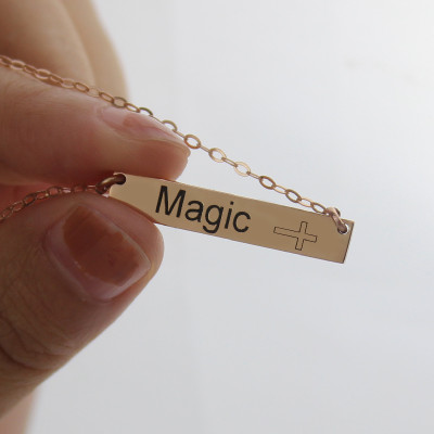 Personalised Necklaces - Engraved Name Bar Necklace with Icons