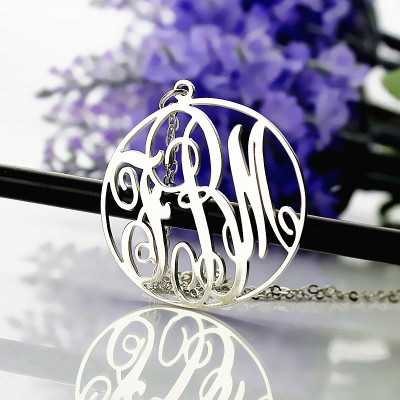 Personalised Necklaces - Vine Font Circle Initial Monogram Necklace