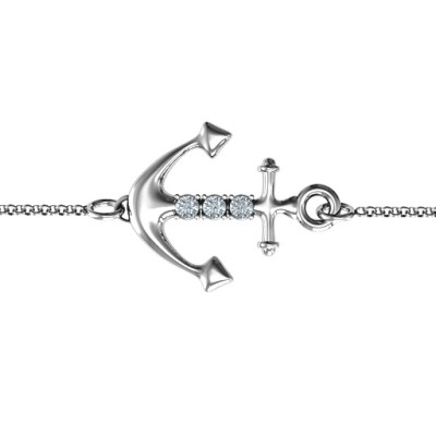 Anchor Personalised Bracelet with Three Stones