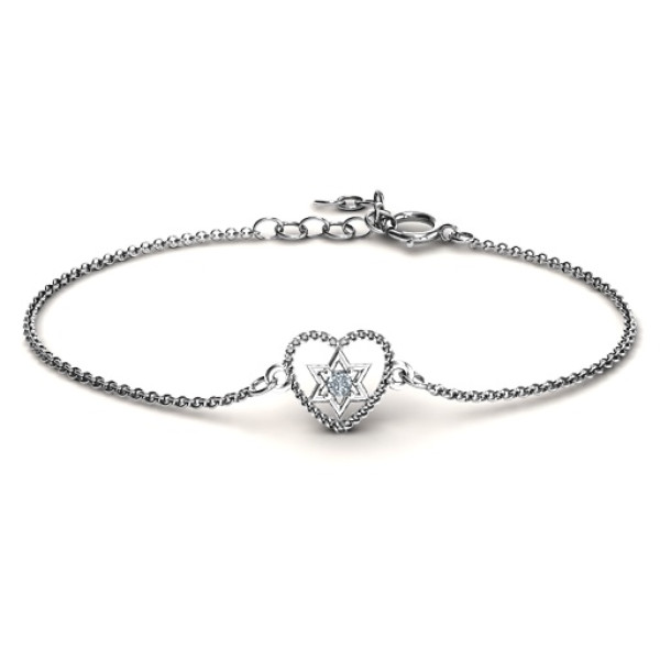 Chained Heart with Star of David Personalised Bracelet
