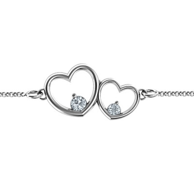 Double Heart With Two Stones Personalised Bracelet