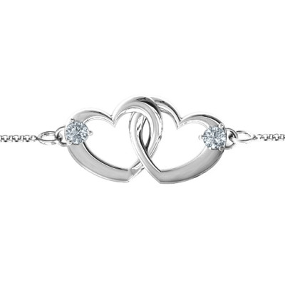 Interlocking Heart Promise Personalised Bracelet with Two Stones