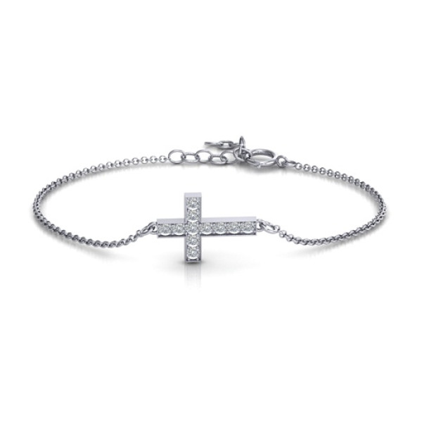 Shimmering Cross Personalised Bracelet With Cubic Zirconia Accent Stones