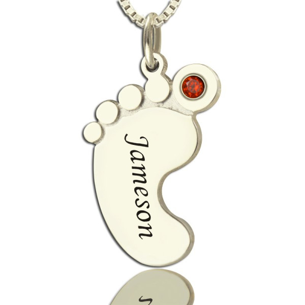 Personalised Necklaces - Mothers Baby Feet Necklace with birthstone