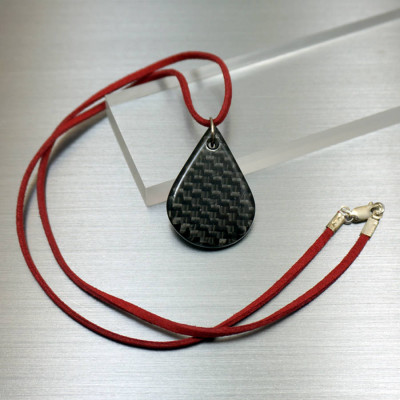 Personalised Necklaces - Carbon Fibre Tear Drop Pendant Necklace
