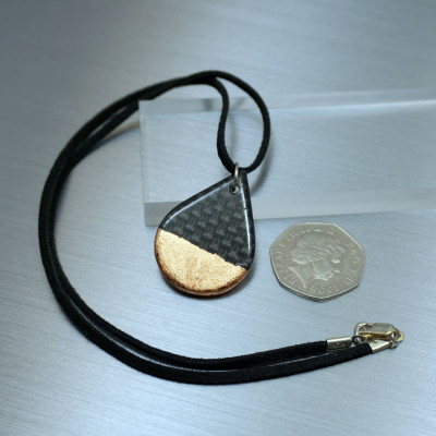 Personalised Necklaces - Carbon Fibre Tear Drop Pendant Necklace